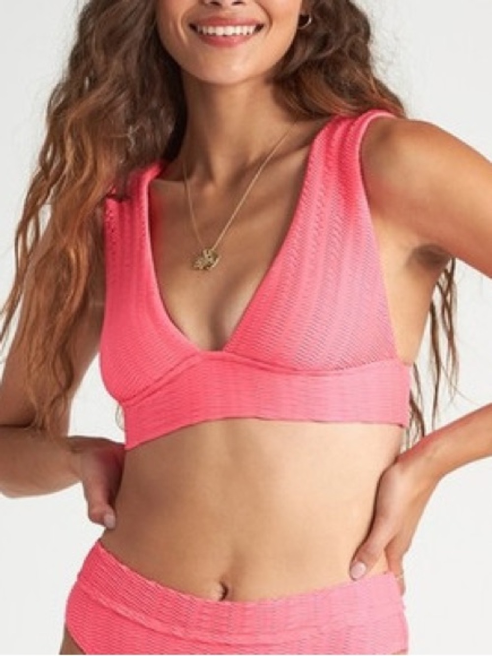 Billabong Pink Ribbed V-Neck Bikini Top